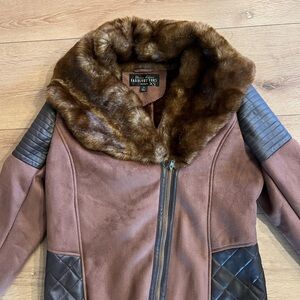 Fabulous Furs Women's Brown  Faux Fur Leather Jacket